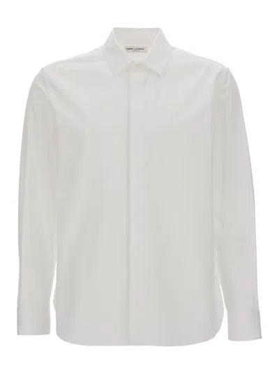 Shop Saint Laurent White Pointed Collar Long Sleeve Shirt In Cotton Man