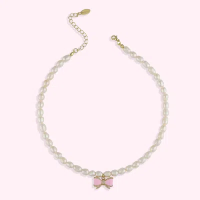 Stoney Clover Lane Hey Maeve Pearl Necklace With Bow Charm