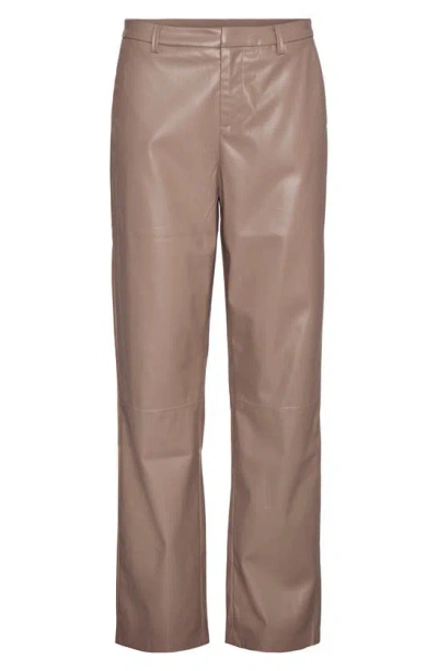 Shop Vero Moda Olympia Mid Rise Straight Leg Faux Leather Pants In Brown Lentil