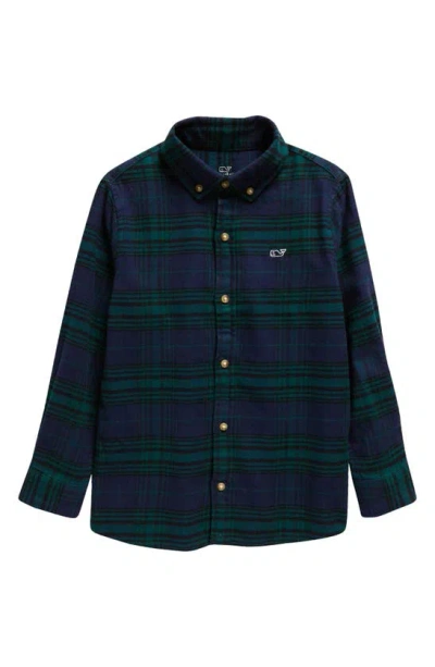Shop Vineyard Vines Kids' Check Stretch Cotton Flannel Button-down Shirt In Plaid- Green