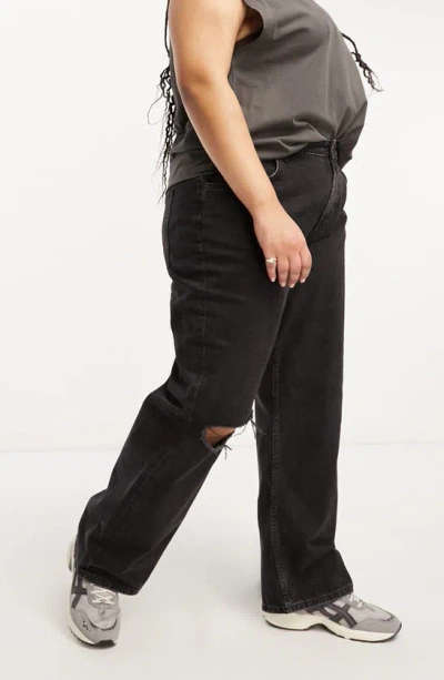 Shop Asos Design Curve Ripped Baggy Boyfriend Jeans In Black