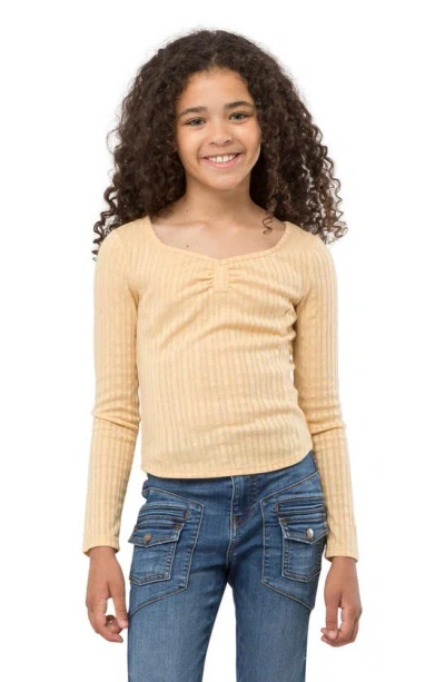 Shop Truce Kids' Long Sleeve Rib Knit Top In Gold