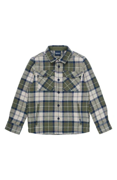 Shop Barbour Kids' Tartan Plaid Cotton Overshirt In Forest Mist Tartan