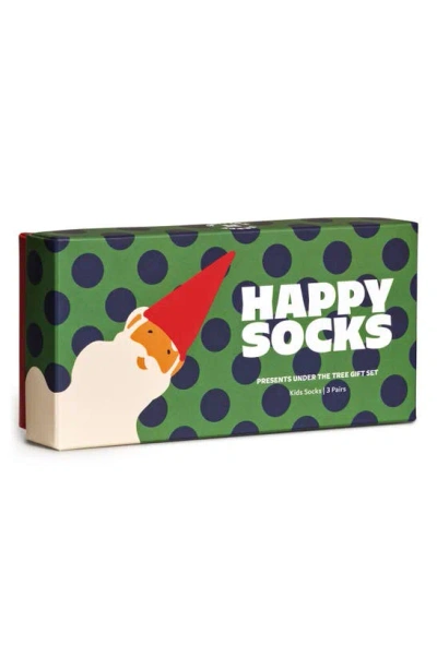 Shop Happy Socks Kids' Assorted 3-pack Holiday Crew Socks Gift Box In Green