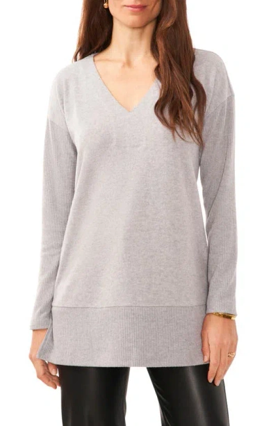 Shop Vince Camuto Ribbed Sleeve V-neck Top In Grey Heather