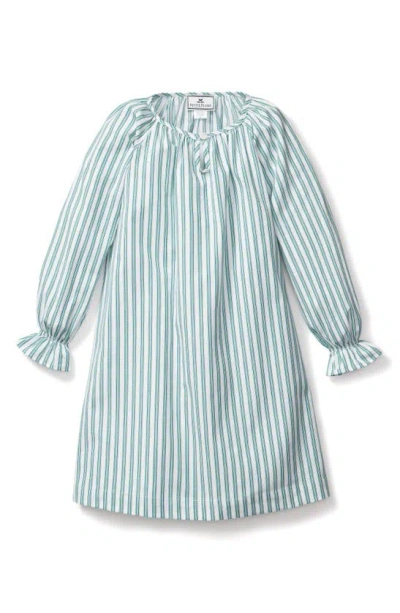 Shop Petite Plume Kids' Delphine Emerald Ticking Stripe Cotton Blend Twill Nightgown In Green