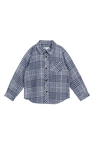 Shop Miles Baby Kids' Gingham Check Brushed Flannel Shirt In Navy