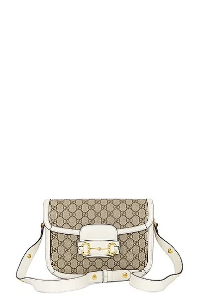 Shop Gucci Gg Supreme Horsebit Shoulder Bag In Beige