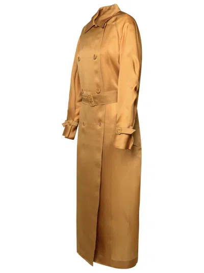 Shop Max Mara 'sack' Silk Leather Trench Coat In Brown