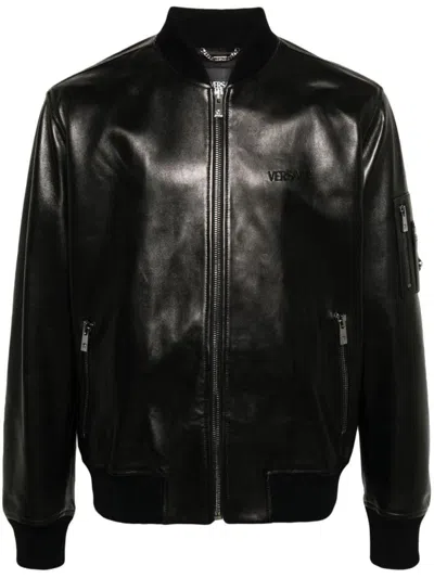 Shop Versace Outerwear In Black