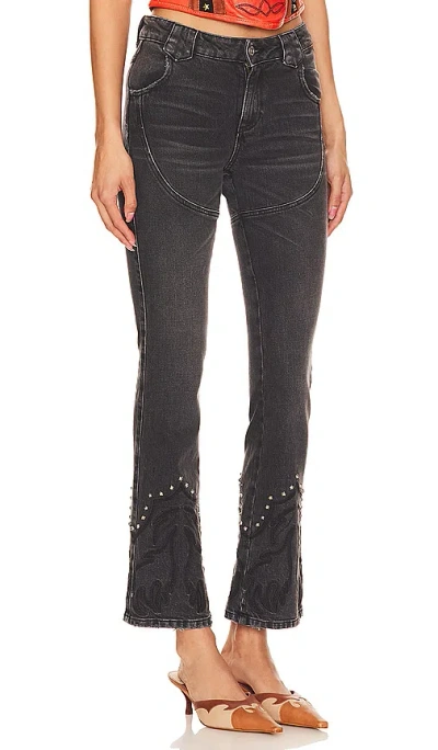 Understated Leather Western Stretch Jeans In 褪色炭灰