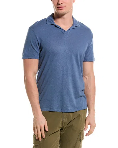 Shop Velvet By Graham & Spencer Beck Linen-blend Polo Shirt In Blue