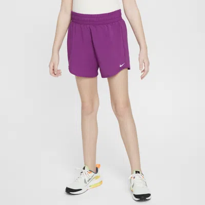 Shop Nike One Big Kids' (girls') Dri-fit High-waisted Woven Training Shorts In Purple