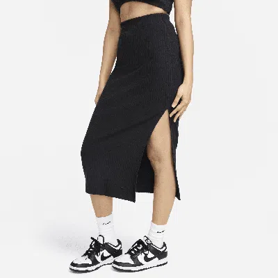 Shop Nike Women's  Sportswear Chill Knit Slim Ribbed Midi Skirt In Black