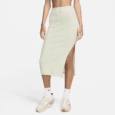 Shop Nike Women's  Sportswear Chill Knit Slim Ribbed Midi Skirt In Brown