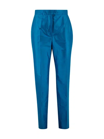 Shop Max Mara Studio High Waisted Straight Leg Trousers In Blue