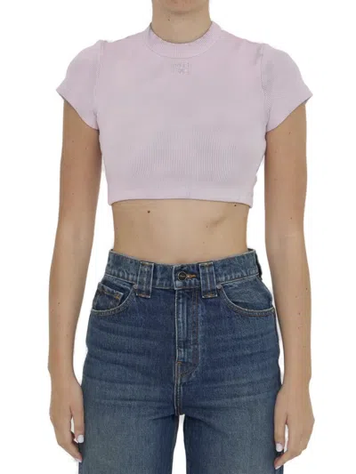 Shop Alexander Wang T By  Logo Embossed Cropped Top In Pink