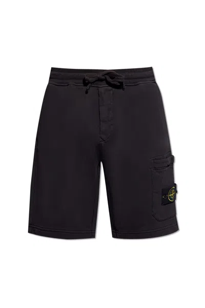 Shop Stone Island Drawstring Logo Patch Shorts In Black