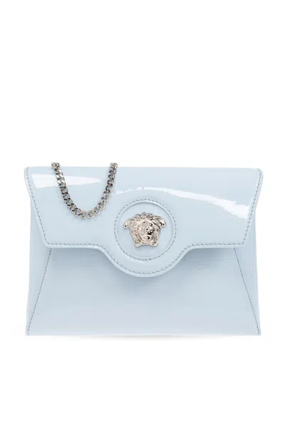 Shop Versace Shoulder Bag In Blue