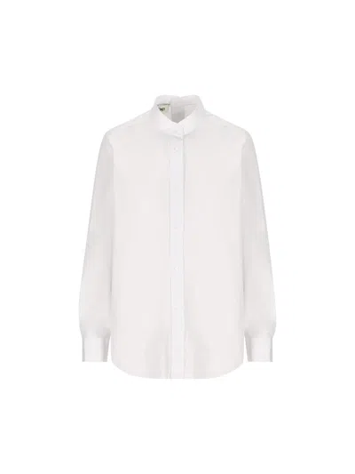 Shop Fendi Long Sleeved Buttoned Poplin Shirt In Beige