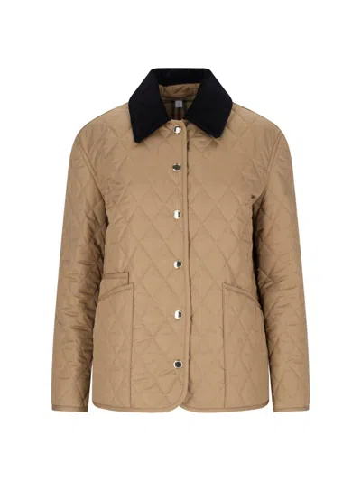 Shop Burberry Long Sleeved Quilted Jacket In Beige