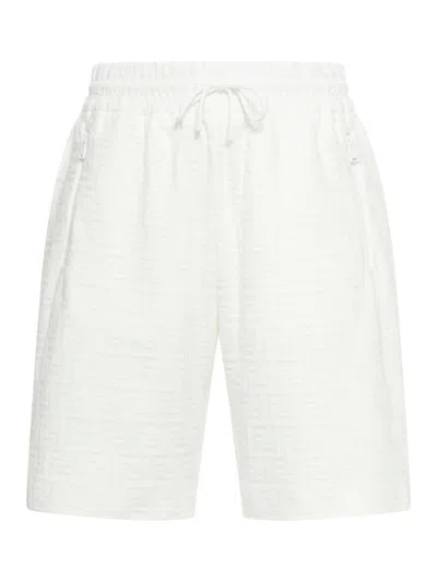 Shop Fendi Logo Detailed Drawstring Shorts In Beige