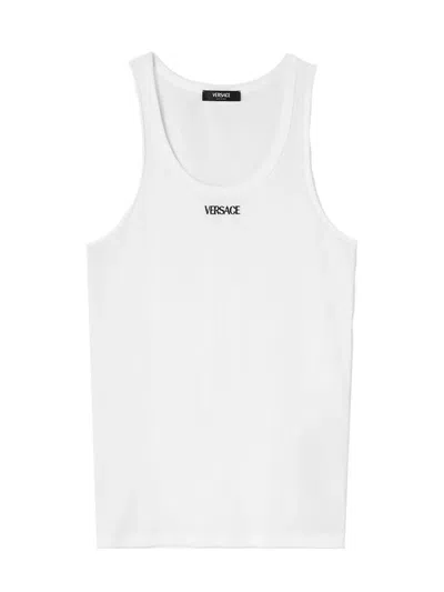 Shop Versace Logo Tank Top In Bianco
