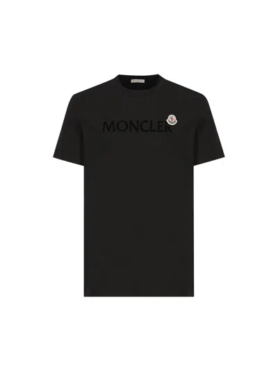 Shop Moncler Flocked Crewneck T-shirt In Black