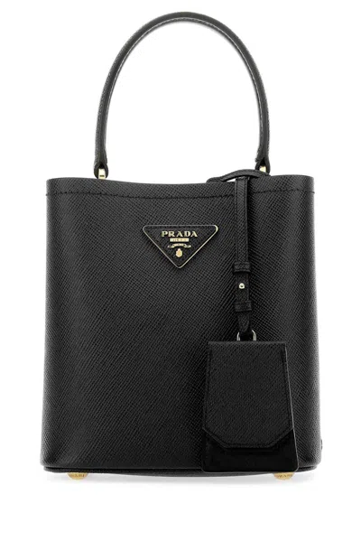 Shop Prada Logo Mini Bucket Bag In Black
