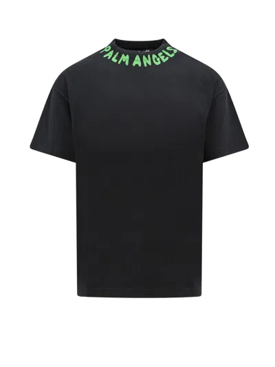 Shop Palm Angels T-shirt In Black/green Fluo
