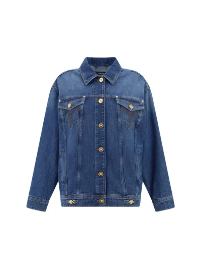 Shop Versace Denim Jacket In Blu