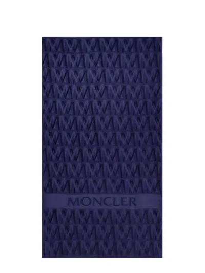 Shop Moncler Monogrammed Beach Towel In Blue
