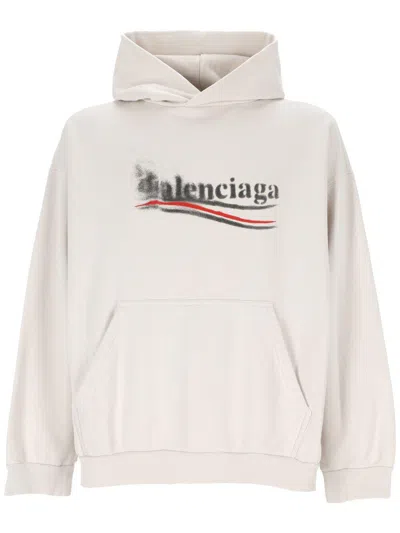 Shop Balenciaga Logo Printed Hoodie In Ecru/black