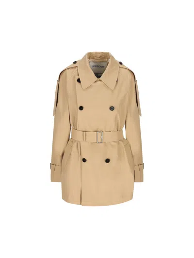 Shop Burberry Double Breasted Belted Trench Coat In Flax