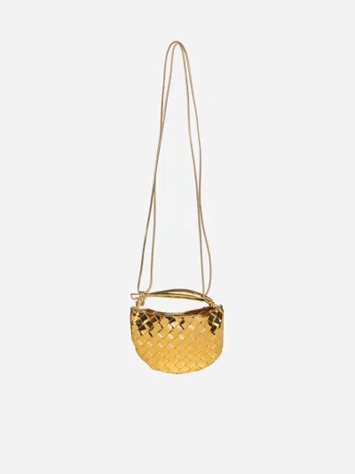 Shop Bottega Veneta Sardine Mini Intrecciato Leather Bag In Gold M Brass