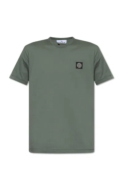Shop Stone Island Logo Patch Crewneck T-shirt In Military