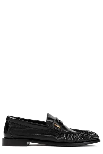 Shop Saint Laurent Le Loafer Penny Slipppers In Nero
