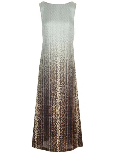 Shop Fendi Animalier Silk Dress In Pale Blue