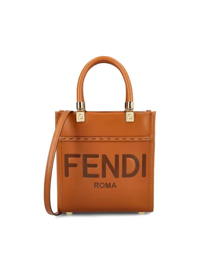 Shop Fendi Mini Sunshine Shopper Bag In Pwz Cuoio+oro