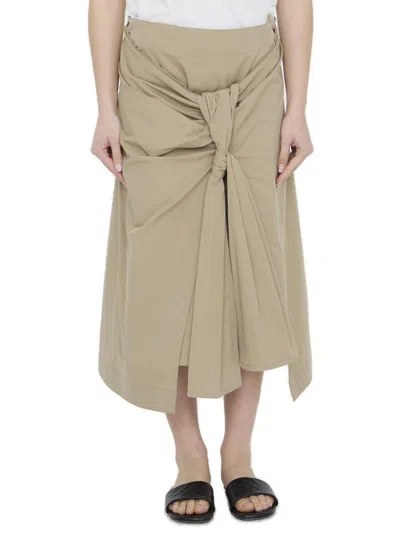Shop Bottega Veneta Asymmetric Hem Midi Skirt In Sand