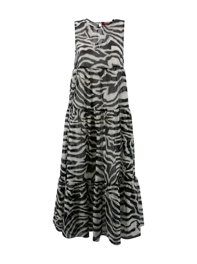 Shop Max Mara Studio Zebra Printed Crewneck Sleeveless Dress In Multi