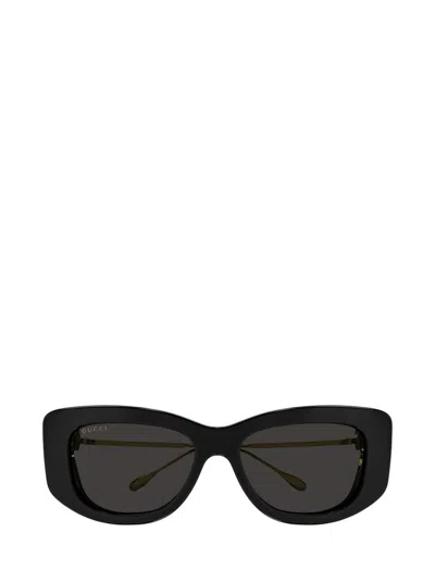 Shop Gucci Eyewear Specialized Fit Rectangular Frame Sunglasses In Black
