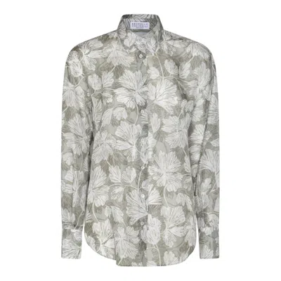 Shop Brunello Cucinelli Floral Printed Buttoned Shirt In Green