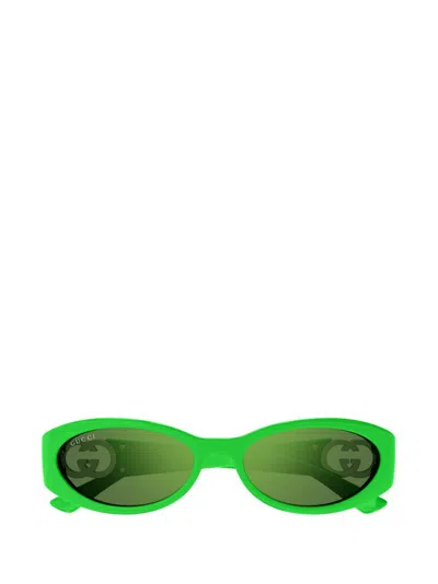 Shop Gucci Eyewear Oval Frame Sunglasses In Green