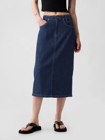 Shop Gap Button-back Denim Midi Pencil Skirt In Dark Wash