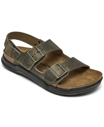 Shop Birkenstock Men's Milano Crosstown Waxy Leather Two Strap Sandals From Finish Line In Green