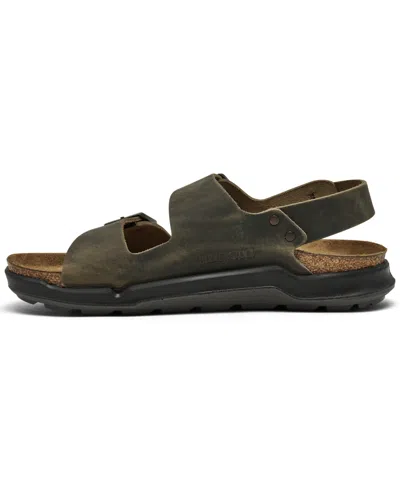 Shop Birkenstock Men's Milano Crosstown Waxy Leather Two Strap Sandals From Finish Line In Green