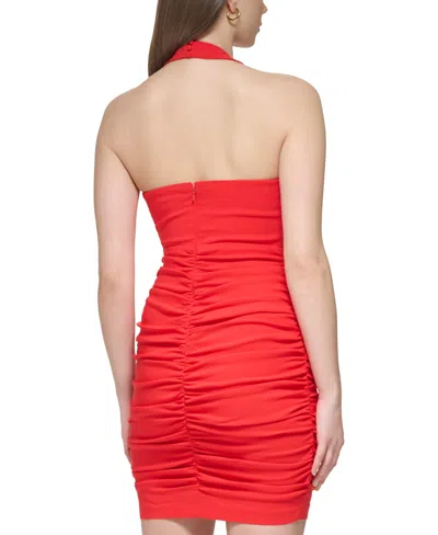 Shop Guess Women's Ruched Bodycon Halter Dress In Red