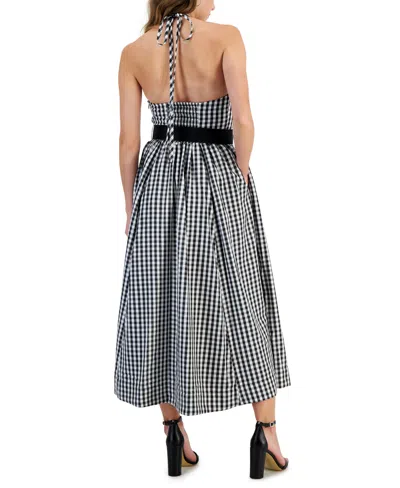 Shop Taylor Women's Belted Halter Midi Dress In Blackivory
