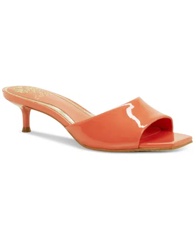 Shop Vince Camuto Faiza Square Toe Kitten Heel Dress Sandals In Peach Pop Patent